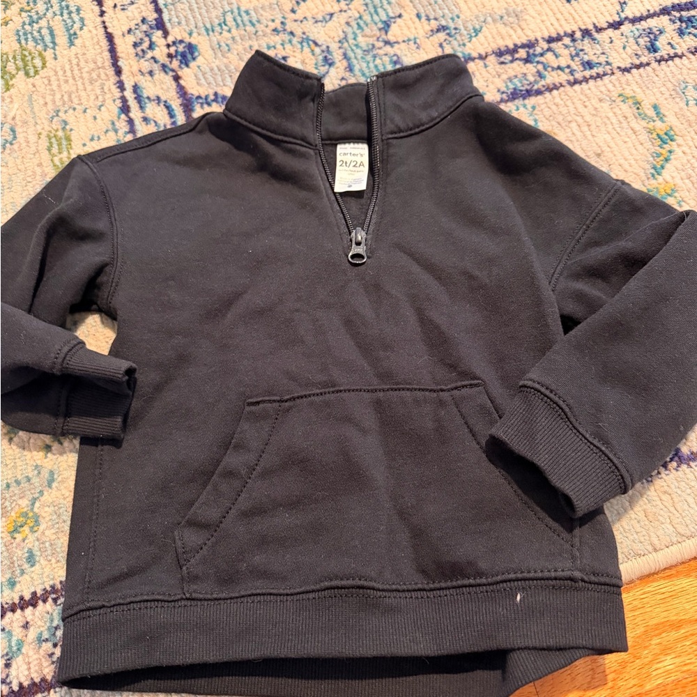 Carter's Black Kids Quarter-Zip Kangaroo Sweatshirt